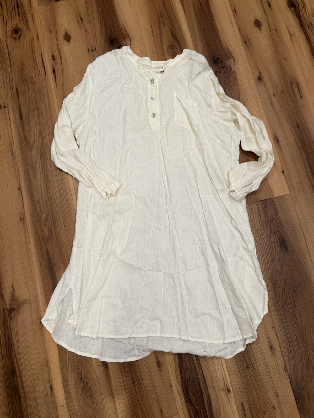 Classic large Linen Button Flax Dress/Shirt - White